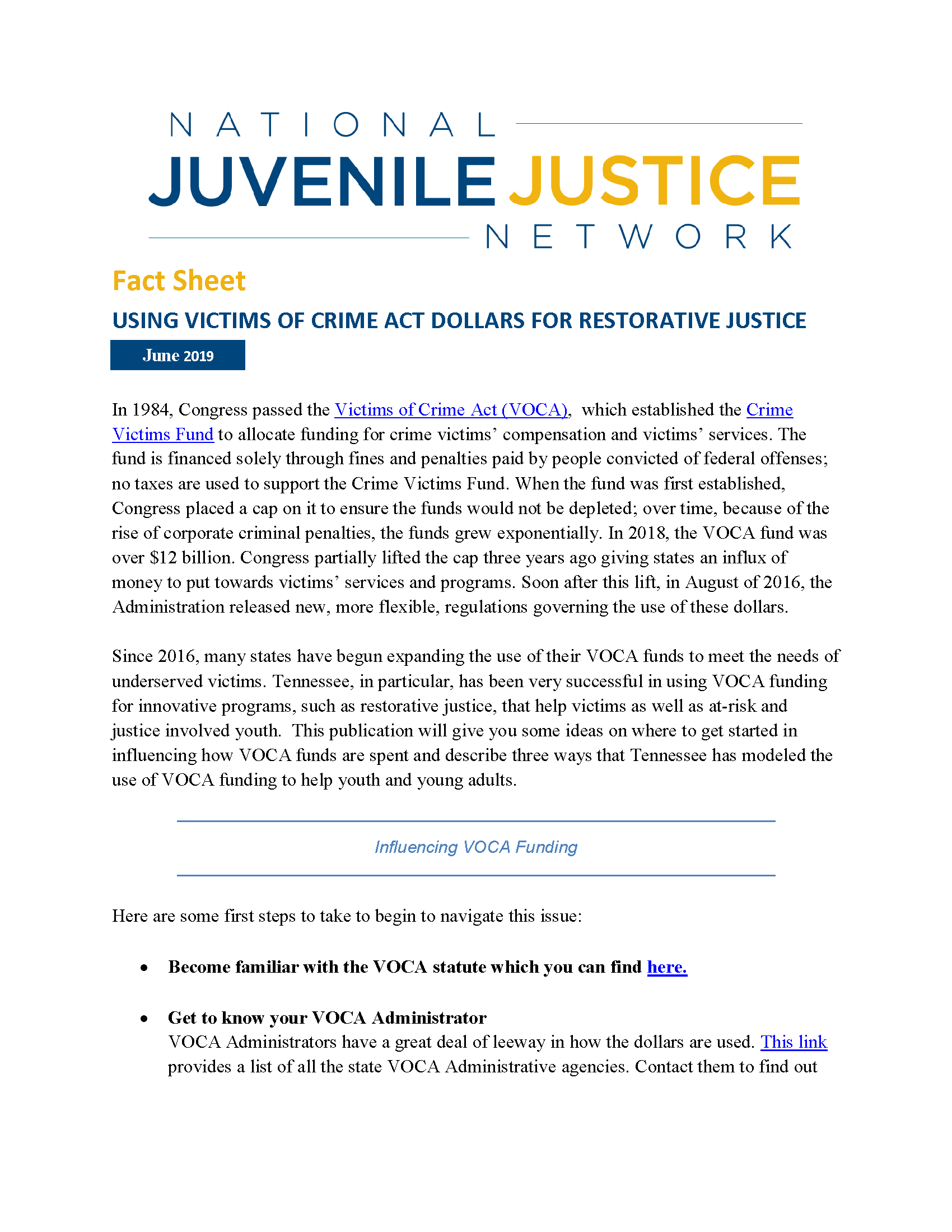 Fact Sheets & Toolkits – National Youth justice Network – NYJN